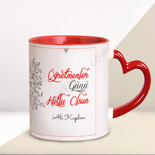 Öğretmen Kalp Saplı Kırmızı Kupa online tasarla