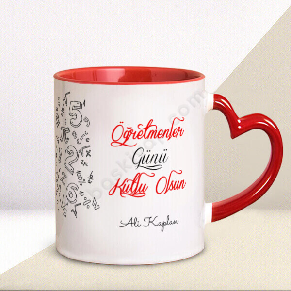 Öğretmen Kalp Saplı Kırmızı Kupa online tasarla