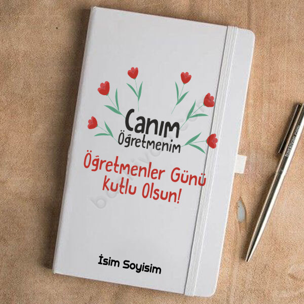 Öğretmene Hediye Beyaz Kırmızı Çiçekli Defter Ajanda online tasarla