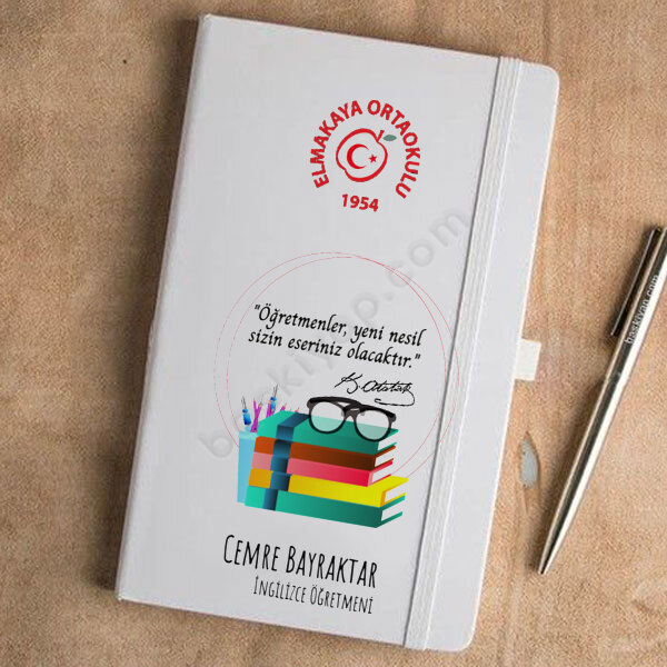 Öğretmene Özel Beyaz Baskılı Defter online tasarla