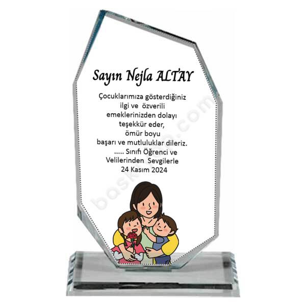 Öğretmene Teşekkür Plaketi Ekonomik Kristal Cam Plaket online tasarla