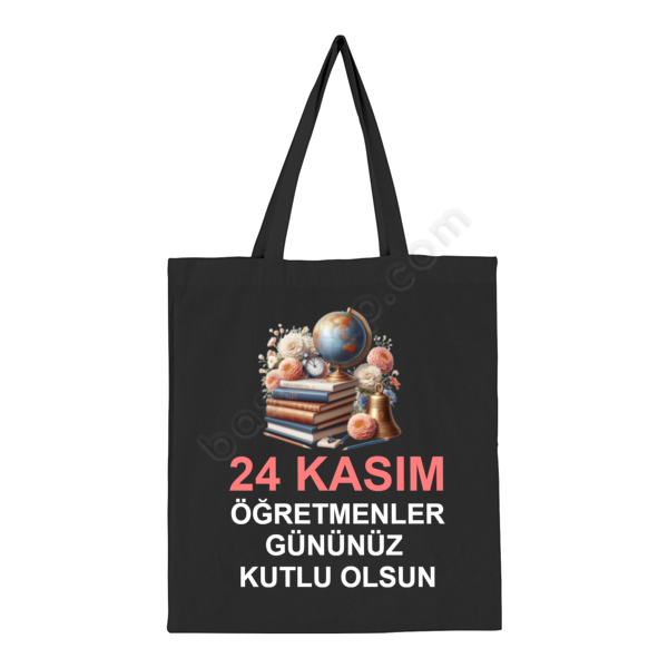Öğretmenler Günü Baskılı Siyah Bez Çanta online tasarla