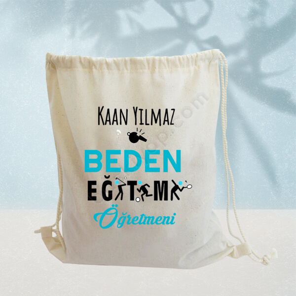 Öğretmenlere Özel İp Büzgülü Ham Bez Çanta online tasarla