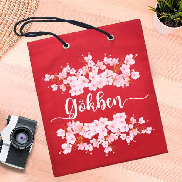 Örgü Tasarımlı Kırmızı Bez Çanta online tasarla