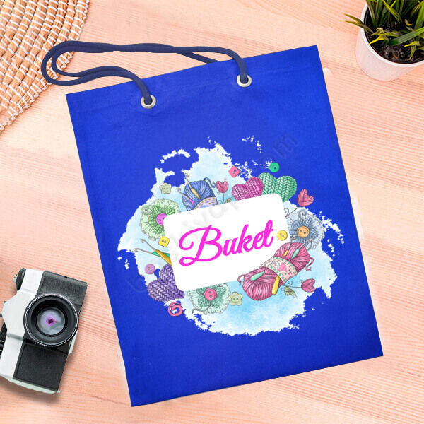 Örgü Tasarımlı Mavi Bez Çanta online tasarla