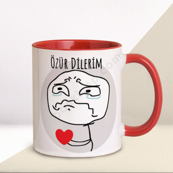Özür Kupası – Kişiye Özel Baskılı Kupa - Kırmızı tasarımı