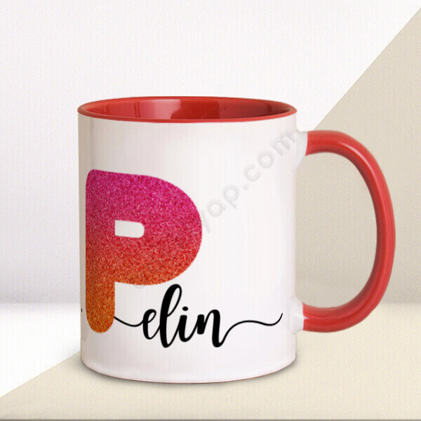 P Harfi Kırmızı Kupa Bardak online tasarla