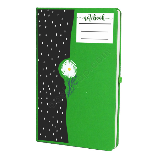 Papatya Detaylı Yeşil Ajanda – Tarihsiz Çizgili Yeşil Ajanda/Defter 13X21Cm tasarımı