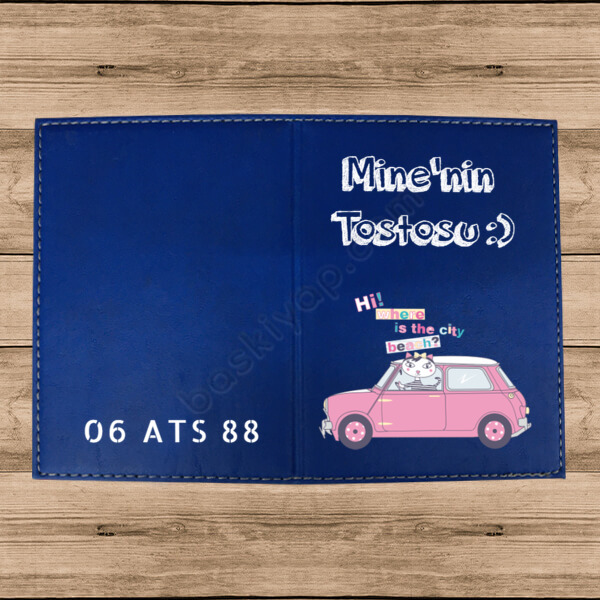 Pembe Arabalı Termo Deri Mavi Ruhsat Kabı online tasarla