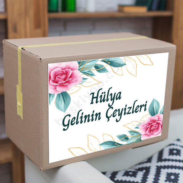 Pembe Büyük Güllü Çeyiz Etiketi online tasarla