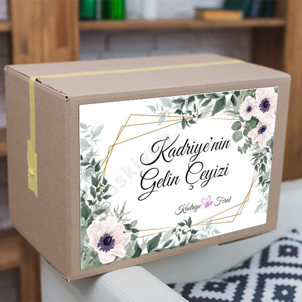 Pembe Çiçek Detaylı Çeyiz Etiketi online tasarla