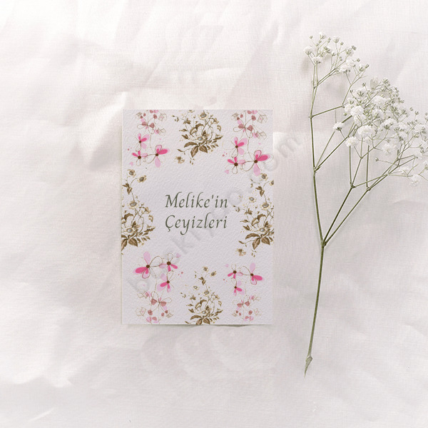 Pembe Çiçekli Bohça Kartı online tasarla