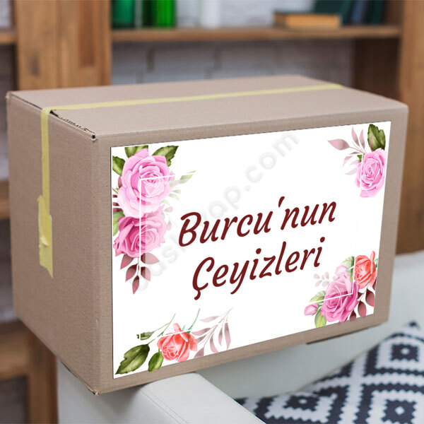 Pembe Çiçekli Çeyiz Etiketi online tasarla