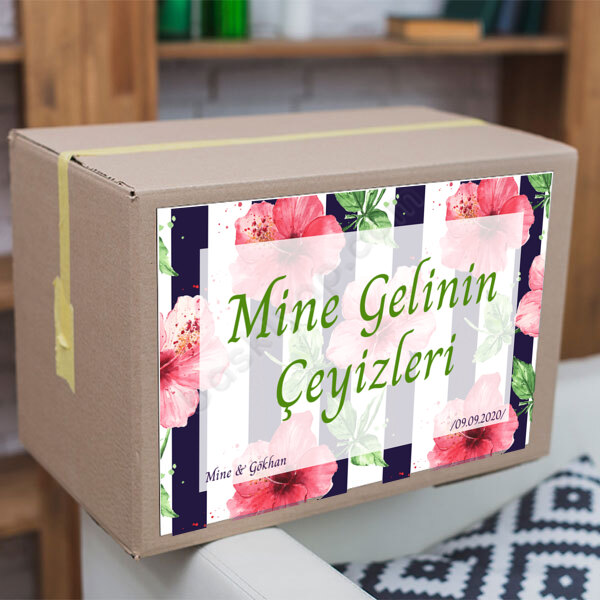 Pembe Çiçekli Çeyiz Etiketi online tasarla