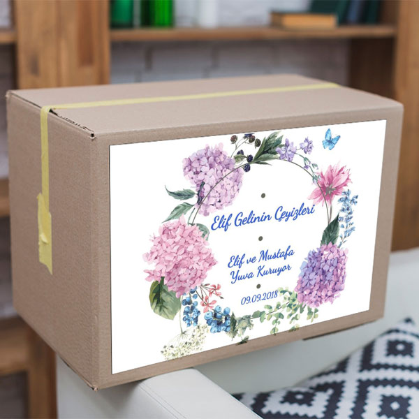 Pembe Çiçekli Çeyiz Etiketi Tasarımı online tasarla