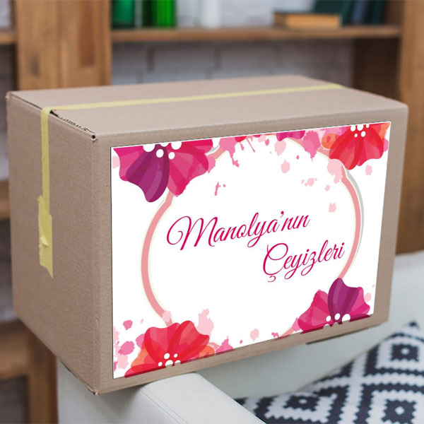 Pembe Çiçekli Etiket online tasarla