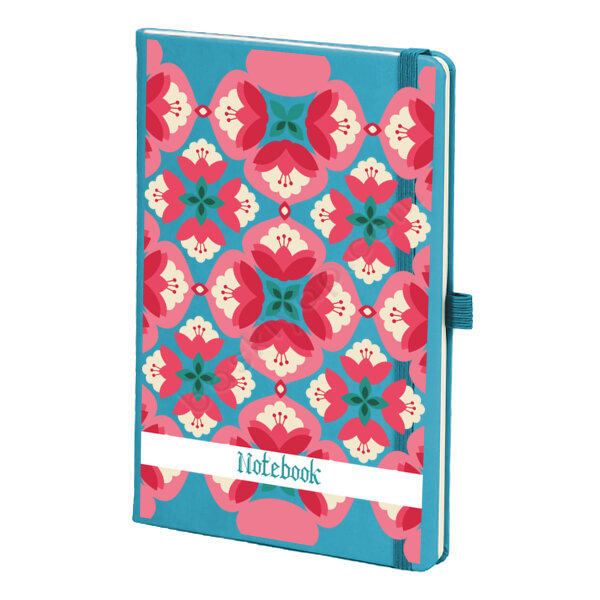 Pembe Çiçekli Turkuaz Ajanda – Tarihsiz Çizgili Turkuaz Ajanda/Defter 13X21Cm tasarımı