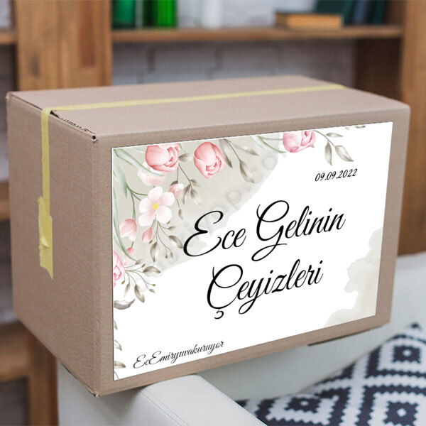 Pembe Gül Detaylı Çeyiz Etiketi online tasarla