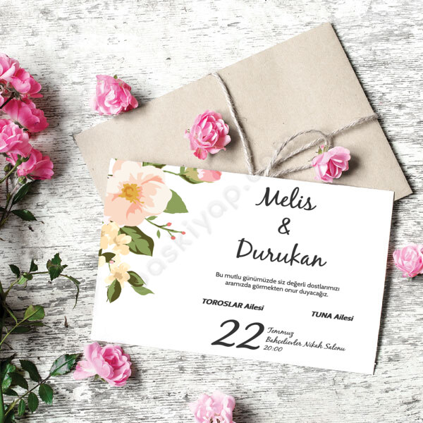 Pembe Güllü 18X13 Cm. Davetiye Tasarımı online tasarla