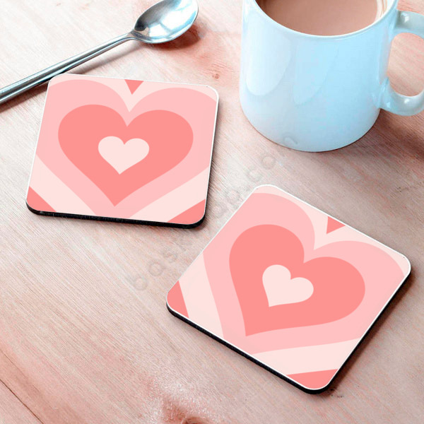 Pembe Kalp Tasarımlı Bardak Altlığı online tasarla