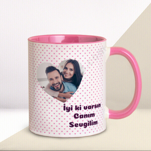 Pembe Kalp Tasarımlı Pembe Kupa online tasarla