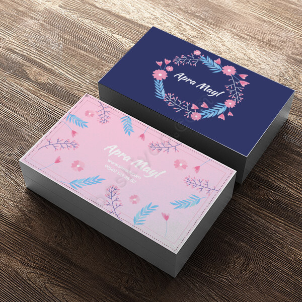 Pembe Lacivert Çiçekli Kartvizit online tasarla