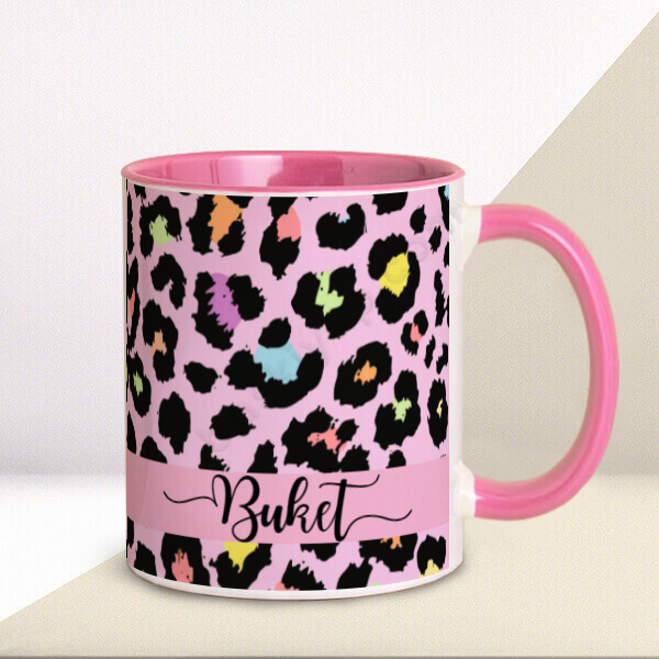 Pembe Leopar Desenli Pembe Kupa online tasarla
