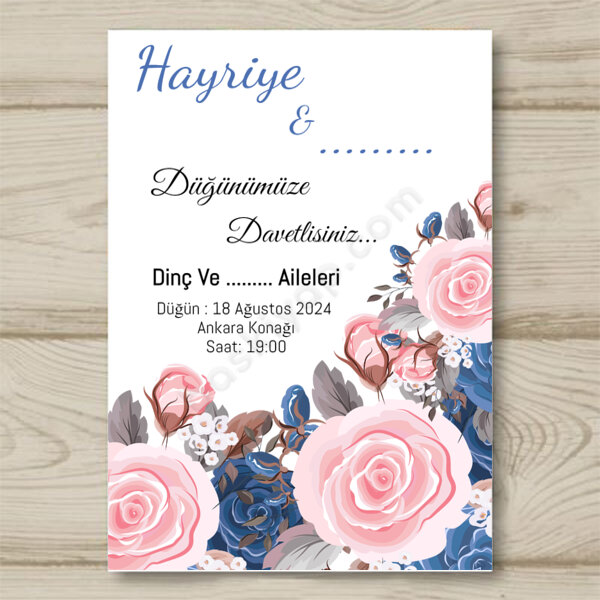 Pembe Mavi 10X15 Davetiye online tasarla