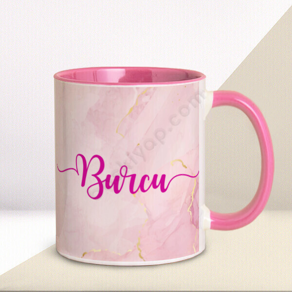 Pembe Mermer Desenli Pembe Kupa online tasarla