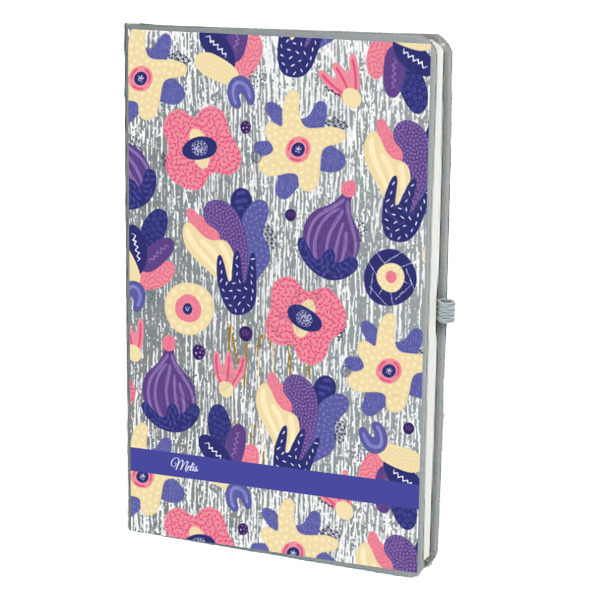 Pembe Morlu Tasarım Gri Ajanda – Tarihsiz Çizgili Gri Ajanda/Defter 13X21Cm tasarımı