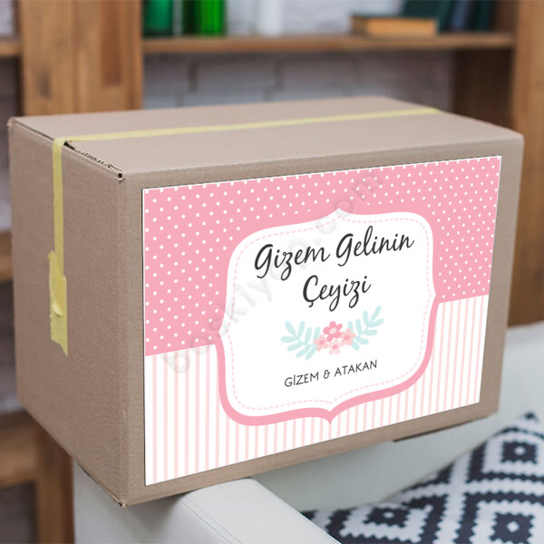 Pembe Noktalı Şeritli Çeyiz Etiketi online tasarla