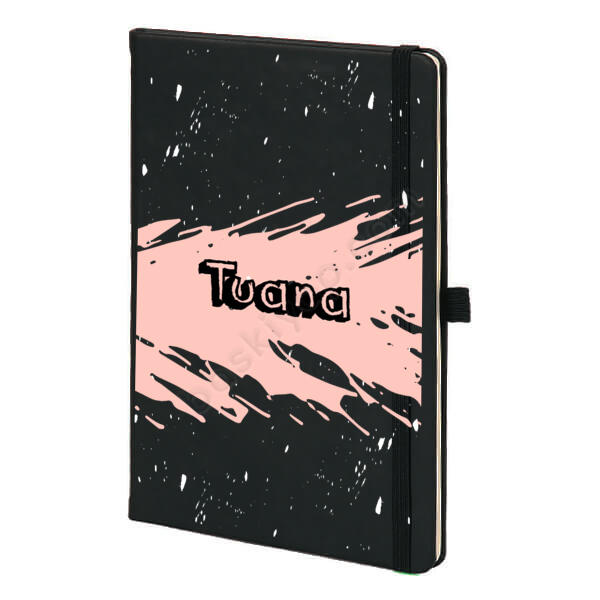 Pembe Tasarımlı Kişiye Özel Siyah Ajanda – Tarihsiz Siyah Ajanda / Defter tasarımı