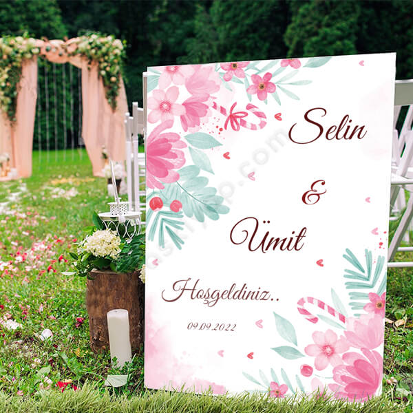 Pembe Yeşil Tasarım Ayaklı Pano online tasarla