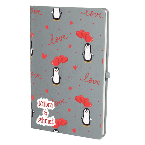 Penguen Tasarımlı Gri Ajanda online tasarla