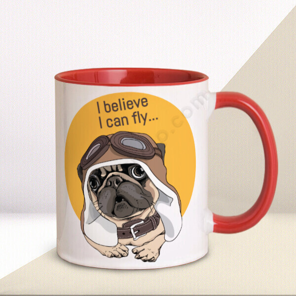 Pi̇lot Pug Kırmızı Kupa Bardak – Kişiye Özel Baskılı Kupa - Kırmızı tasarımı