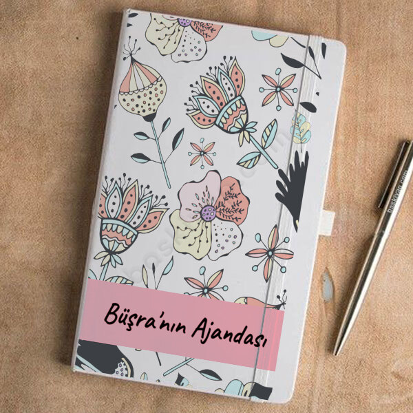 Renkli Çiçek Tasarımlı Beyaz Ajanda online tasarla