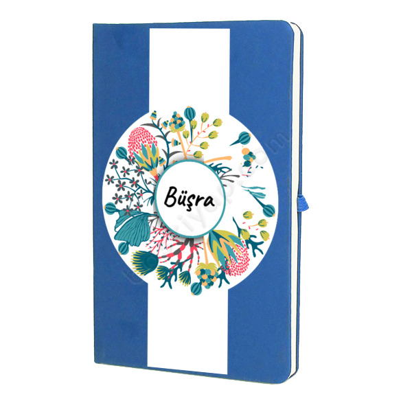 Renkli Çiçek Tasarımlı Mavi Ajanda – Tarihsiz Çizgili Mavi Ajanda/Defter 13X21Cm tasarımı