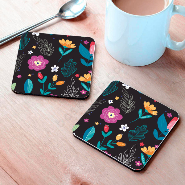 Renkli Çiçekler Tasarım Bardak Altlığı online tasarla