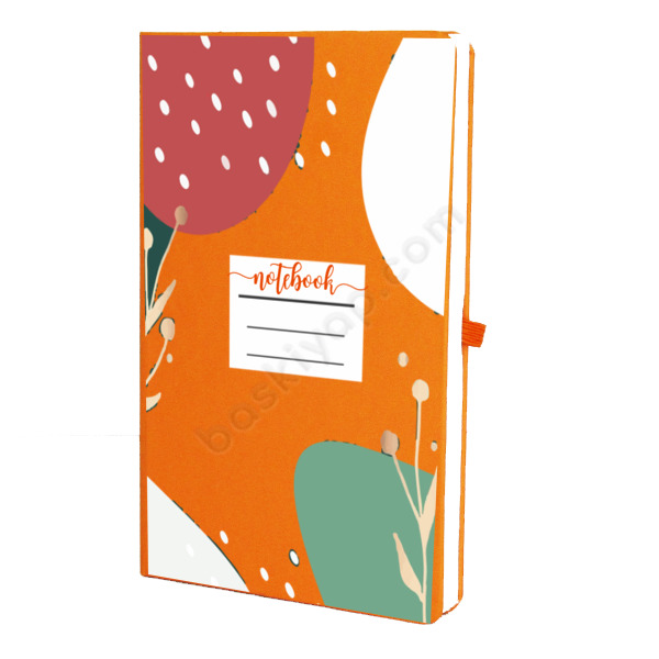 Renkli Desenli Turuncu Ajanda – Tarihsiz Çizgili Turuncu Ajanda/Defter 13X21Cm tasarımı