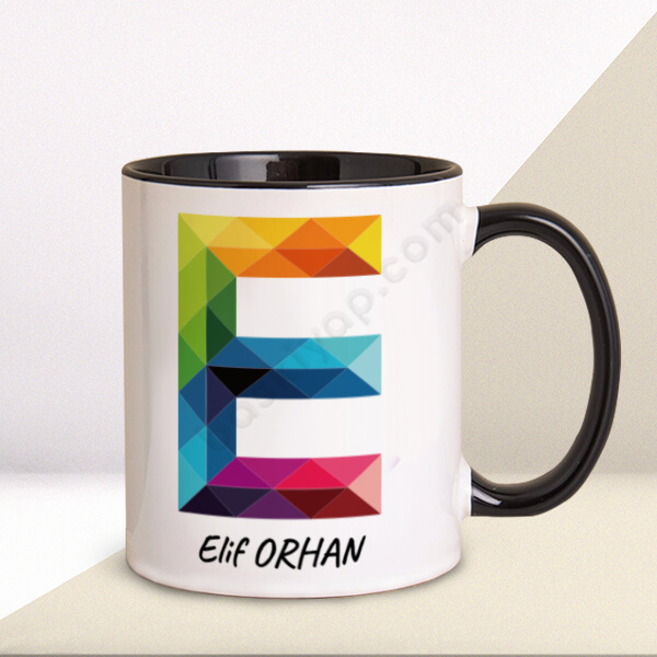 Renkli E Harfi Tasarım Baskılı Kupa online tasarla