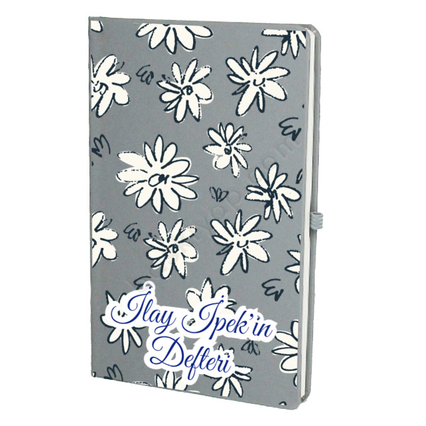 Renkli Papatya Model Gri Ajanda – Tarihsiz Çizgili Gri Ajanda/Defter 13X21Cm tasarımı