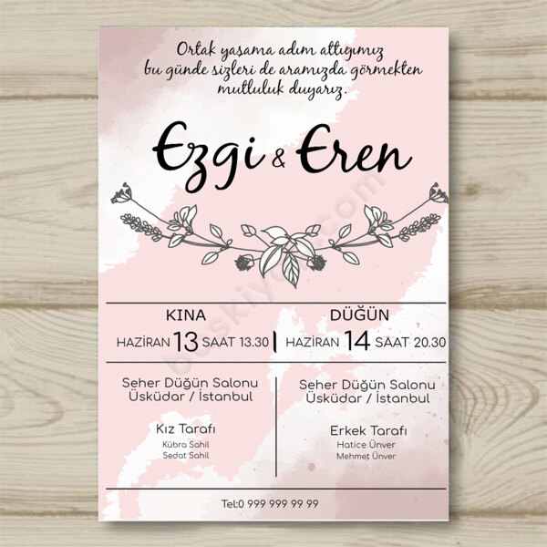 Sade Düğün & Kına Davetiye Modeli online tasarla