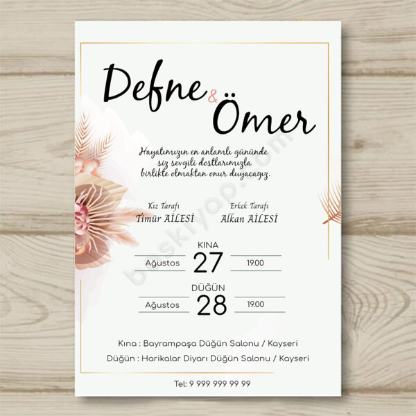 Sade Düğün & Kına Davetiye Modeli 2 online tasarla