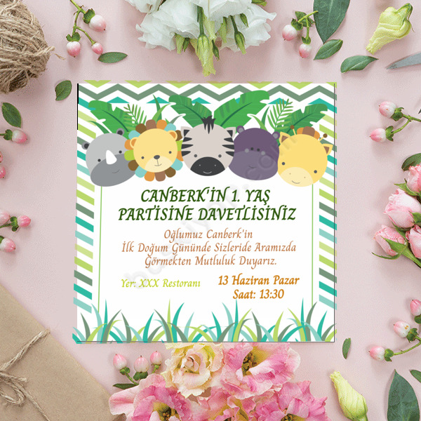 Safari Konseptli 15X15 Davetiye online tasarla