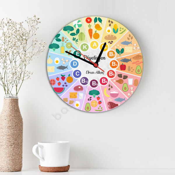 Sağlıklı Yaşam Temalı Ahşap Daire Duvar Saati online tasarla