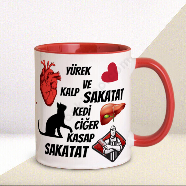 Sakatat Tasarımlı Kupa – Kişiye Özel Baskılı Kupa - Kırmızı tasarımı