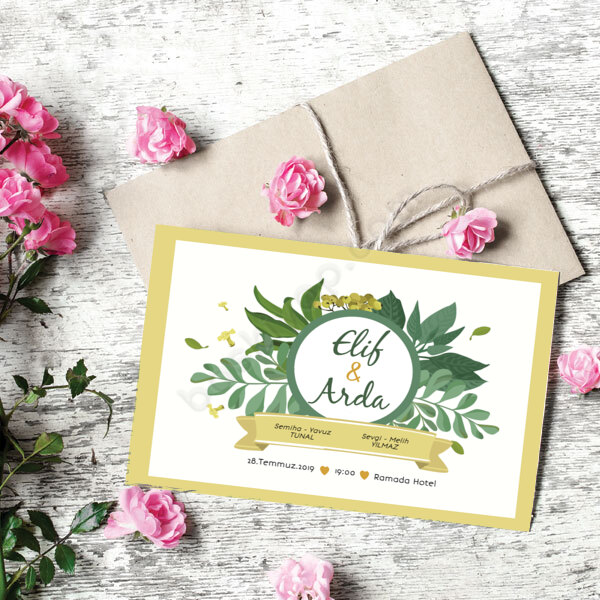 Sarı Çerçeveli Yapraklı online tasarla