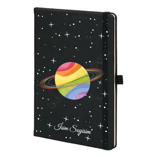 Satürn Tasarımlı Siyah Ajanda Defter – Tarihsiz Siyah Ajanda / Defter tasarımı