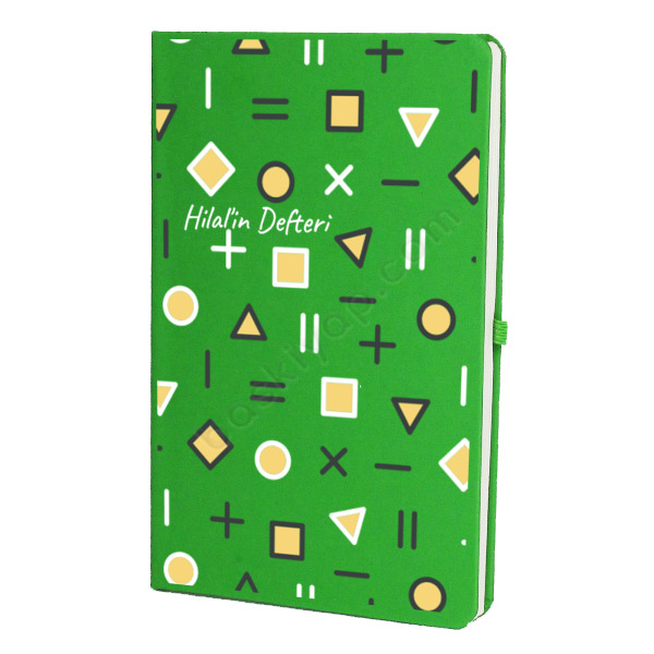 Şekiller Tasarımlı Yeşil Ajanda – Tarihsiz Çizgili Yeşil Ajanda/Defter 13X21Cm tasarımı