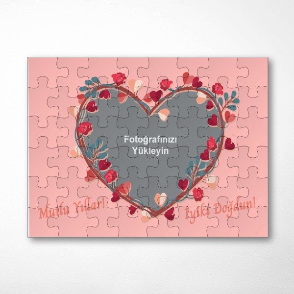 Fotoğraflı Kalpli Doğum Günü Tasarımlı A3 Puzzle online tasarla